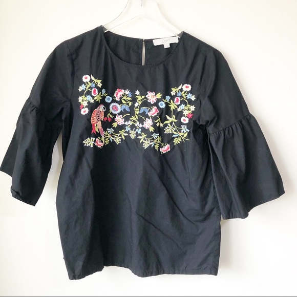 LOFT Tops - Loft | Black bell sleeve top with embroidery